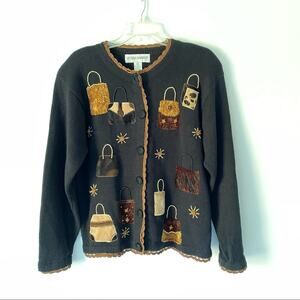 Victoria Harbour Purse Lovers Black Cardigan Sweater size XL